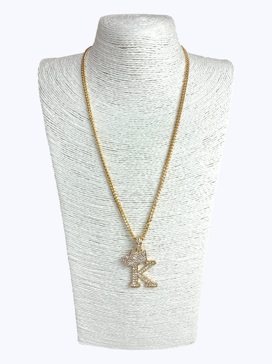 ''K''  Rhinestones  Crown Initial Letter Chain Necklace