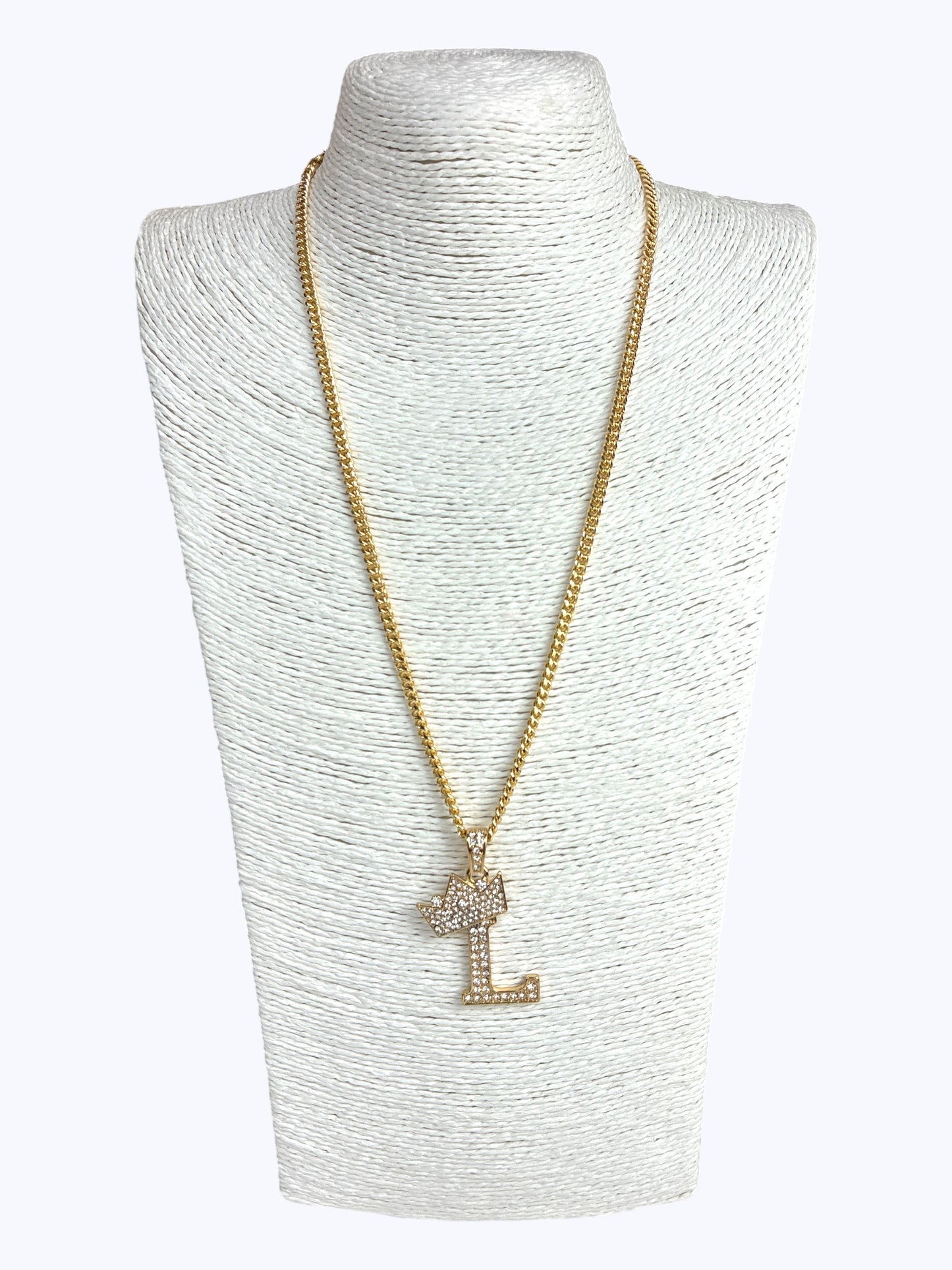''L'' Rhinestones  Crown Initial Letter Chain Necklace