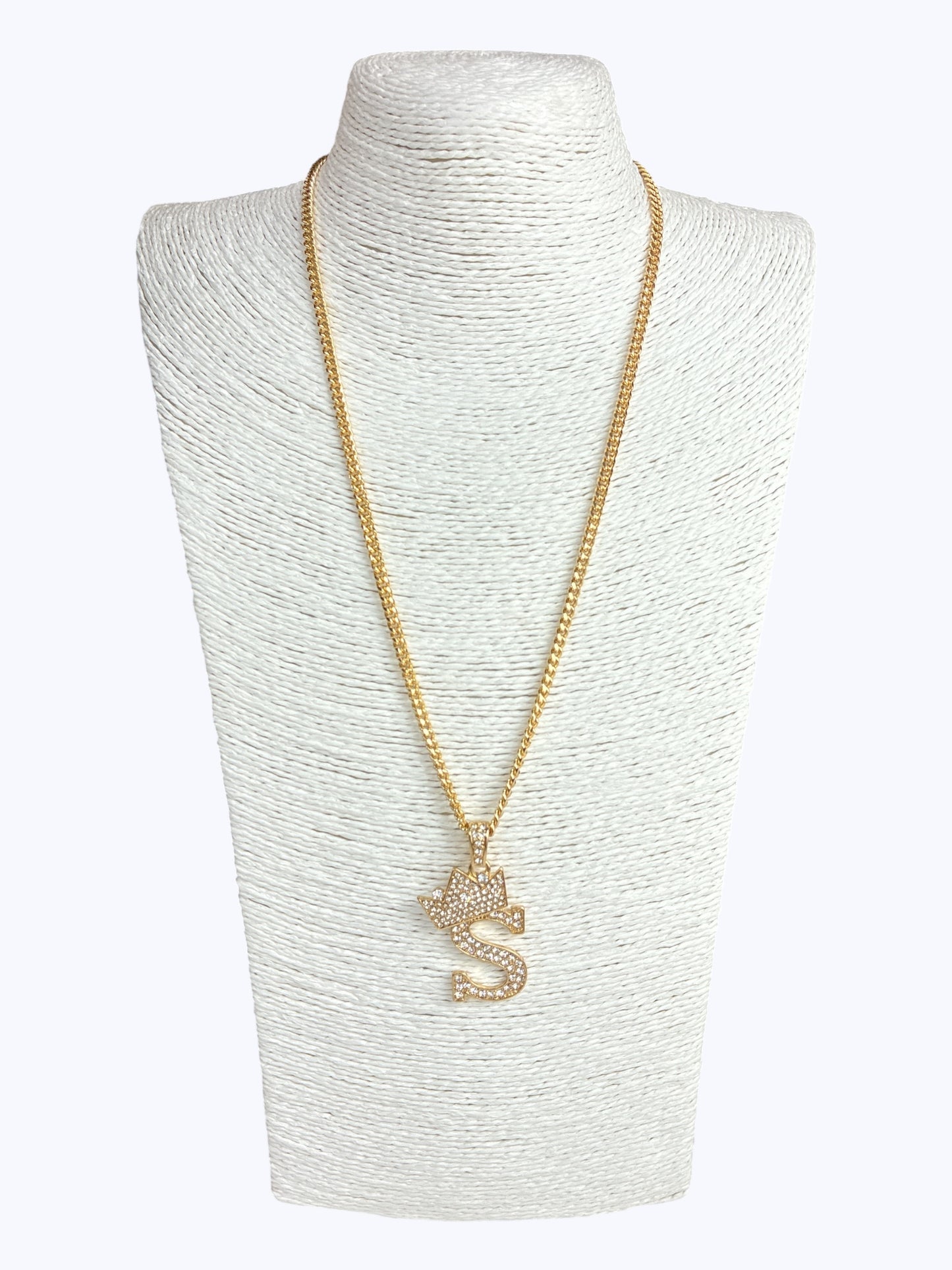 ''S'' Rhinestones  Crown Initial Letter Chain Necklace