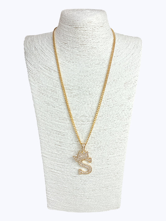 ''S'' Rhinestones  Crown Initial Letter Chain Necklace