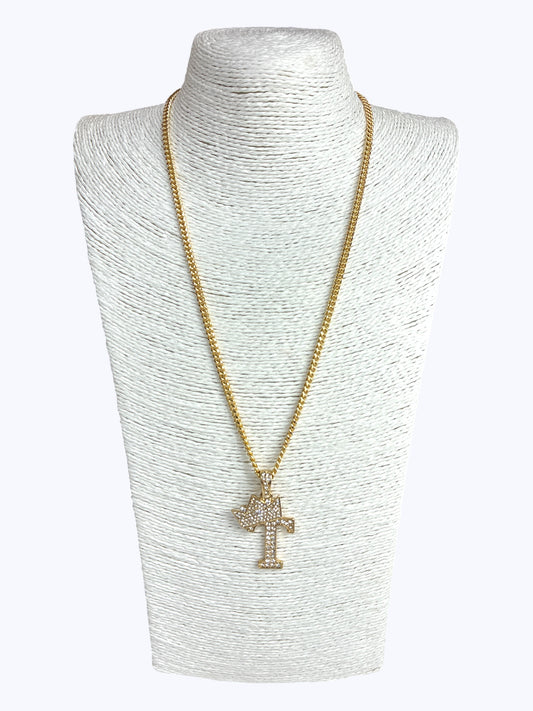 ''T''  Rhinestones  Crown Initial Letter Chain Necklace