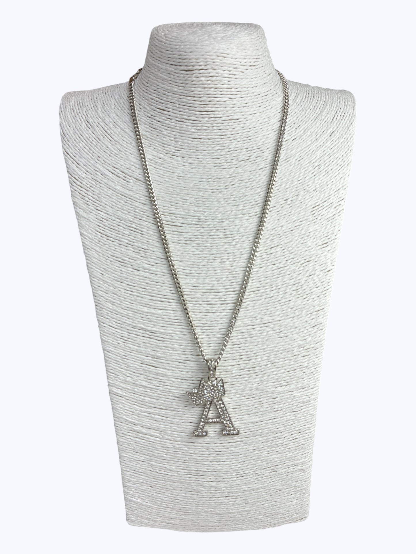 ''A'' Rhinestones  Crown Initial Letter Chain Necklace