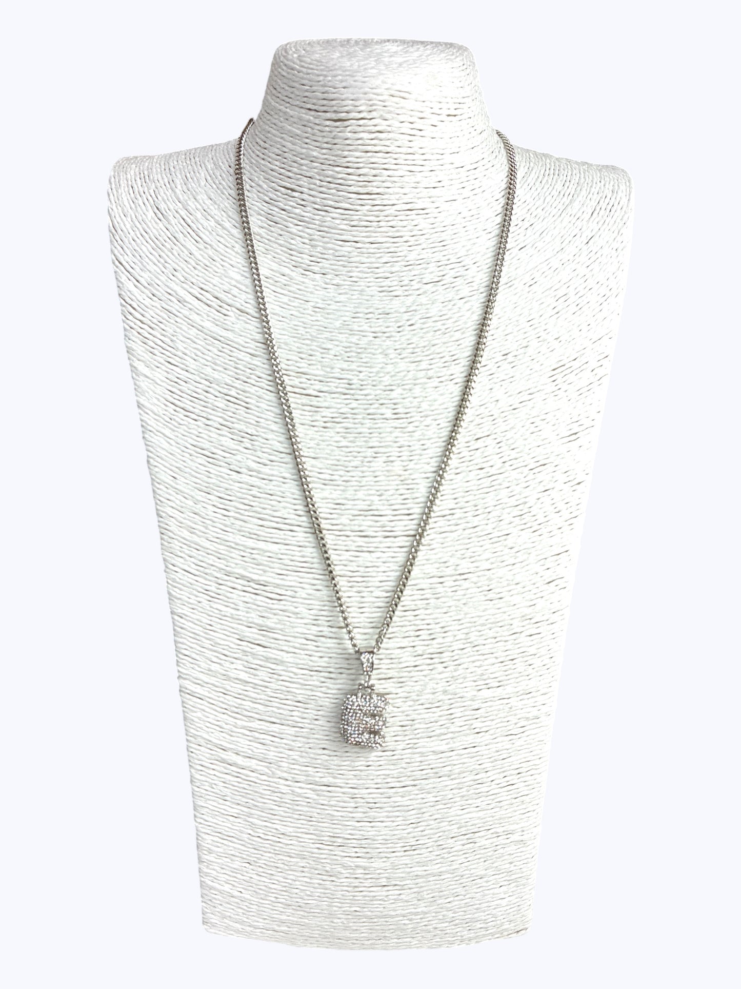 ''E'' Bubble Pave Letter Chain Necklace
