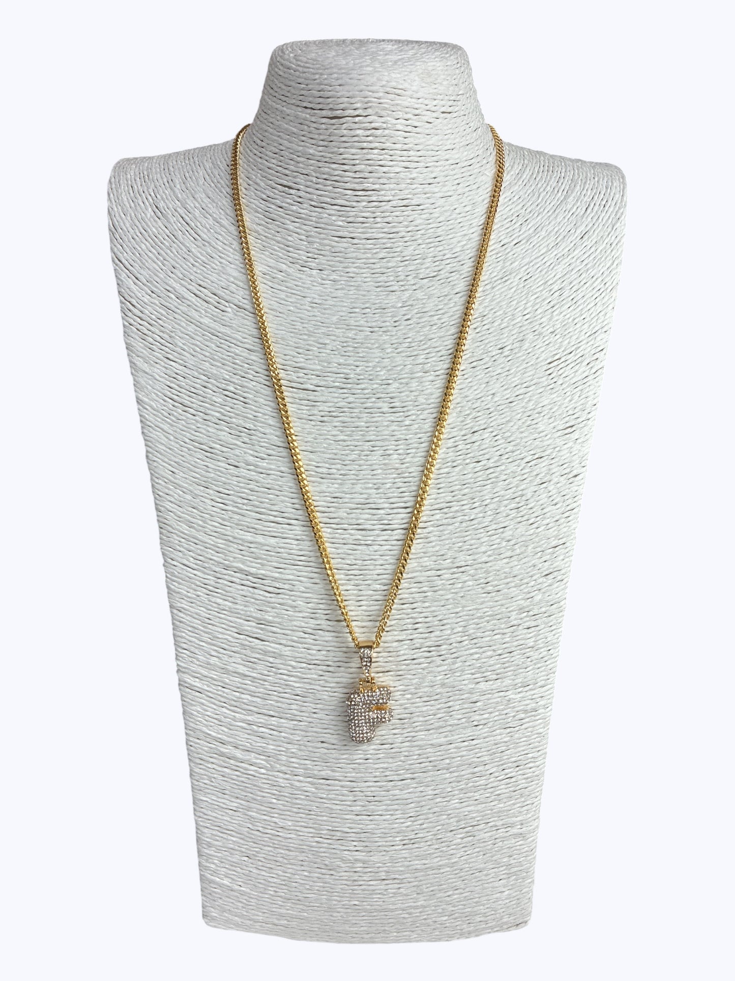 ''F'' Bubble Pave Letter Chain Necklace