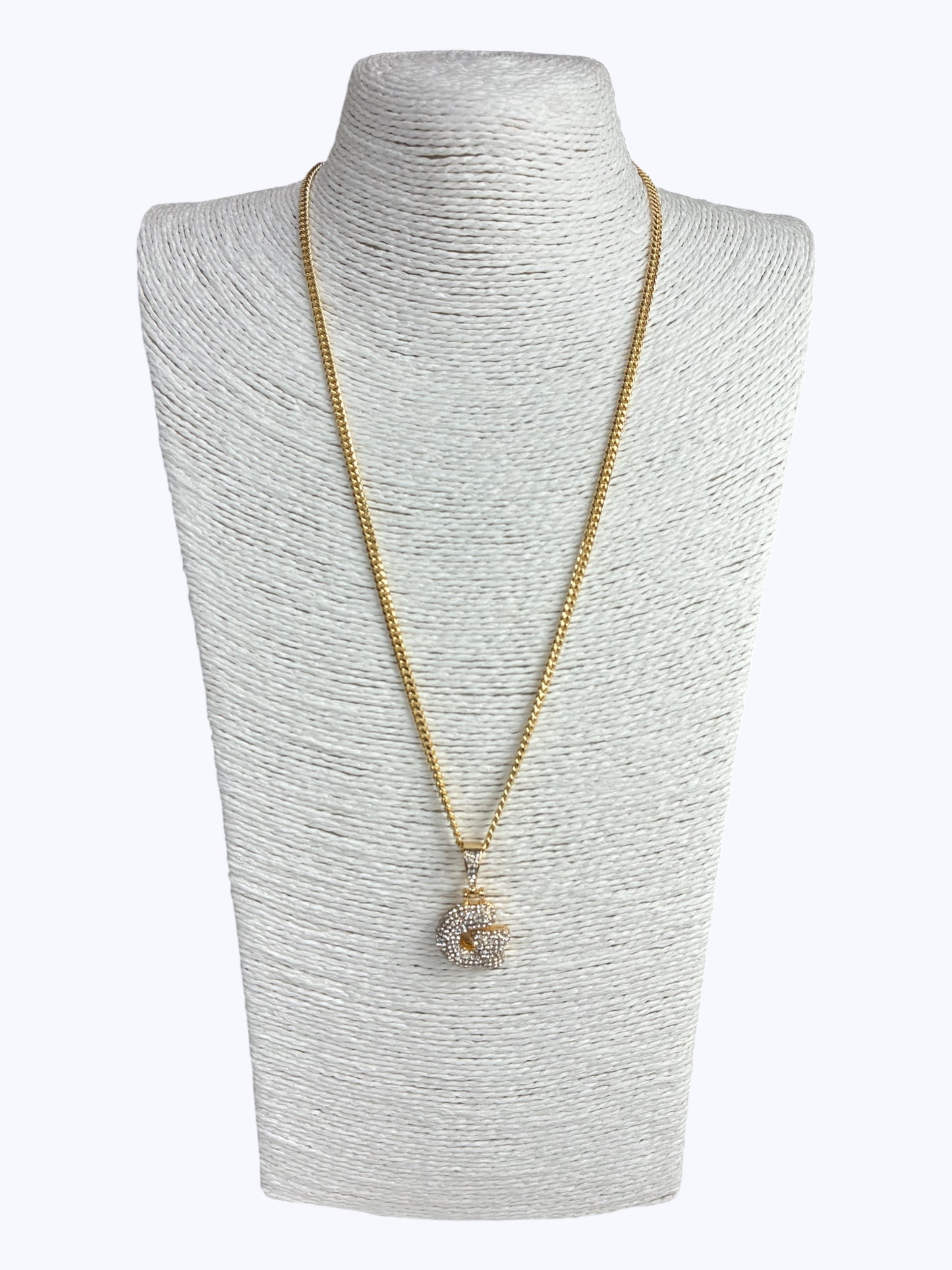 ''G'' Bubble Pave Letter Chain Necklace