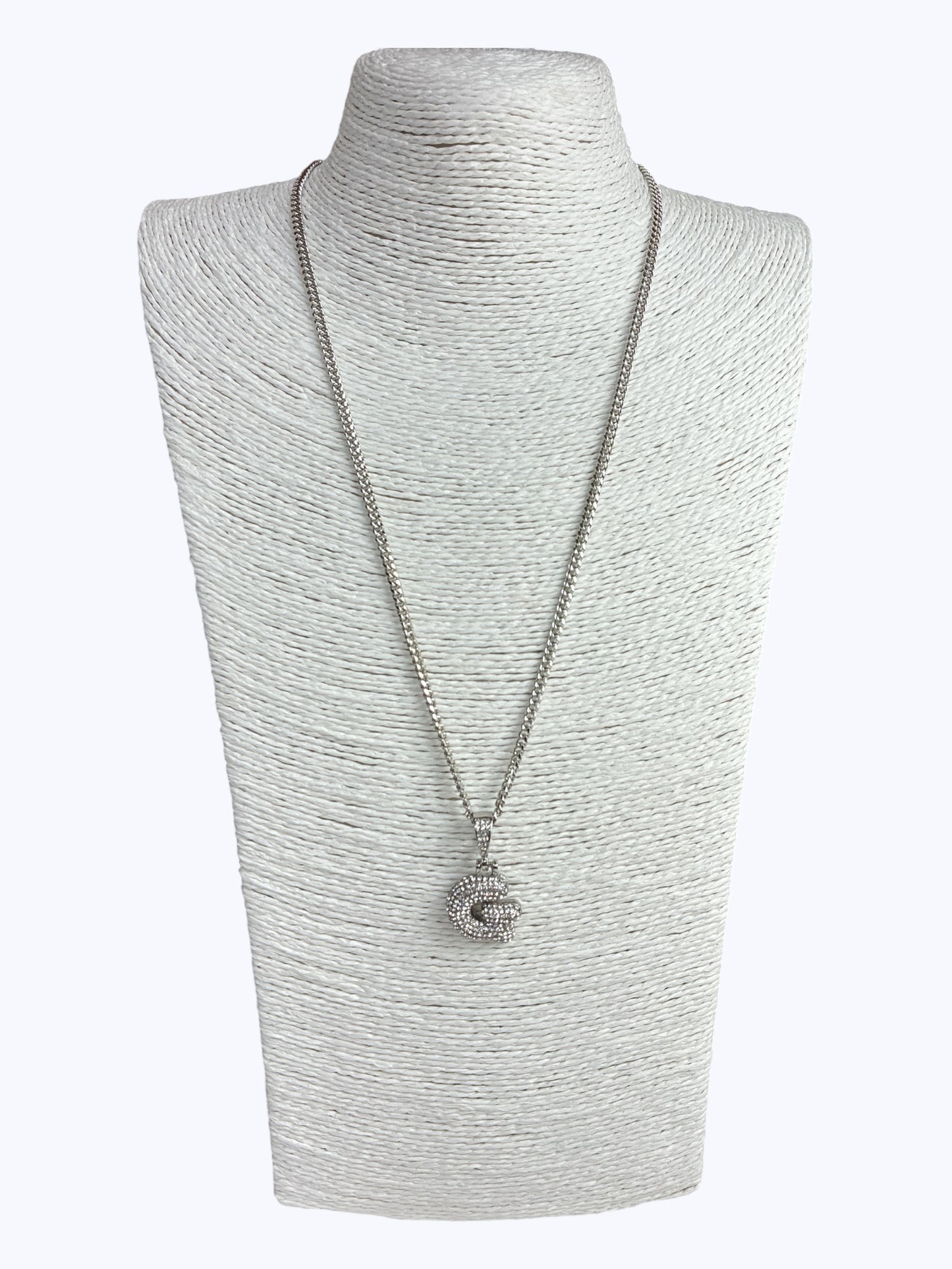 ''G'' Bubble Pave Letter Chain Necklace