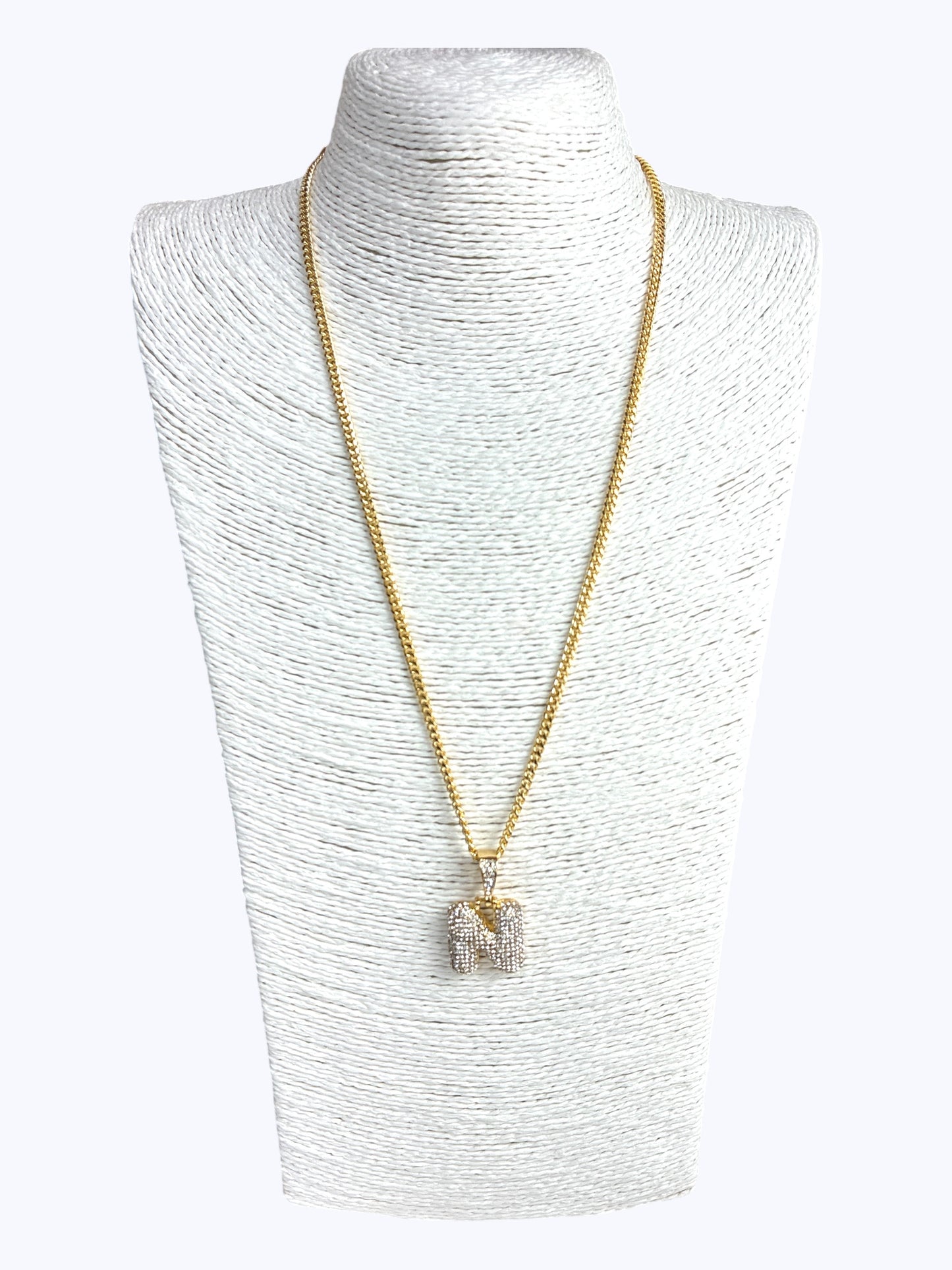 ''N''  Bubble Pave Letter Chain Necklace