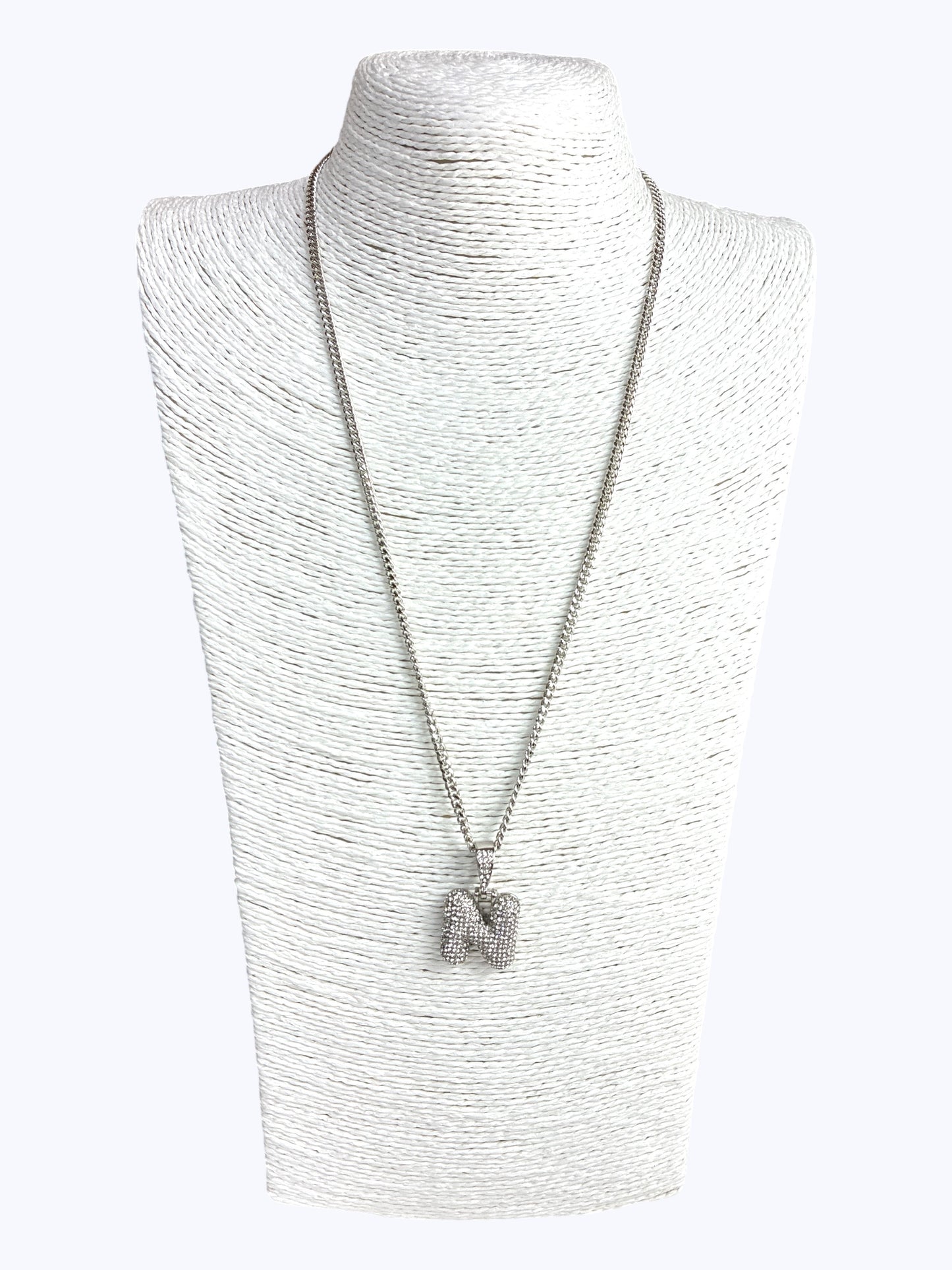''N''  Bubble Pave Letter Chain Necklace