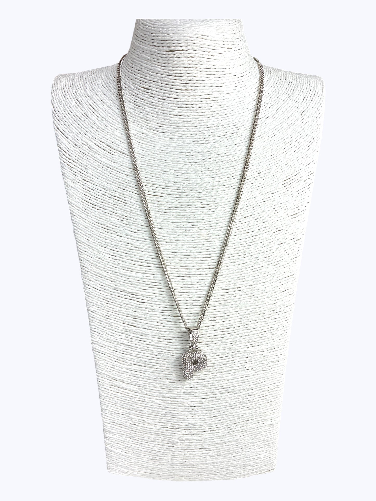 ''P''  Bubble Pave Letter Chain Necklace