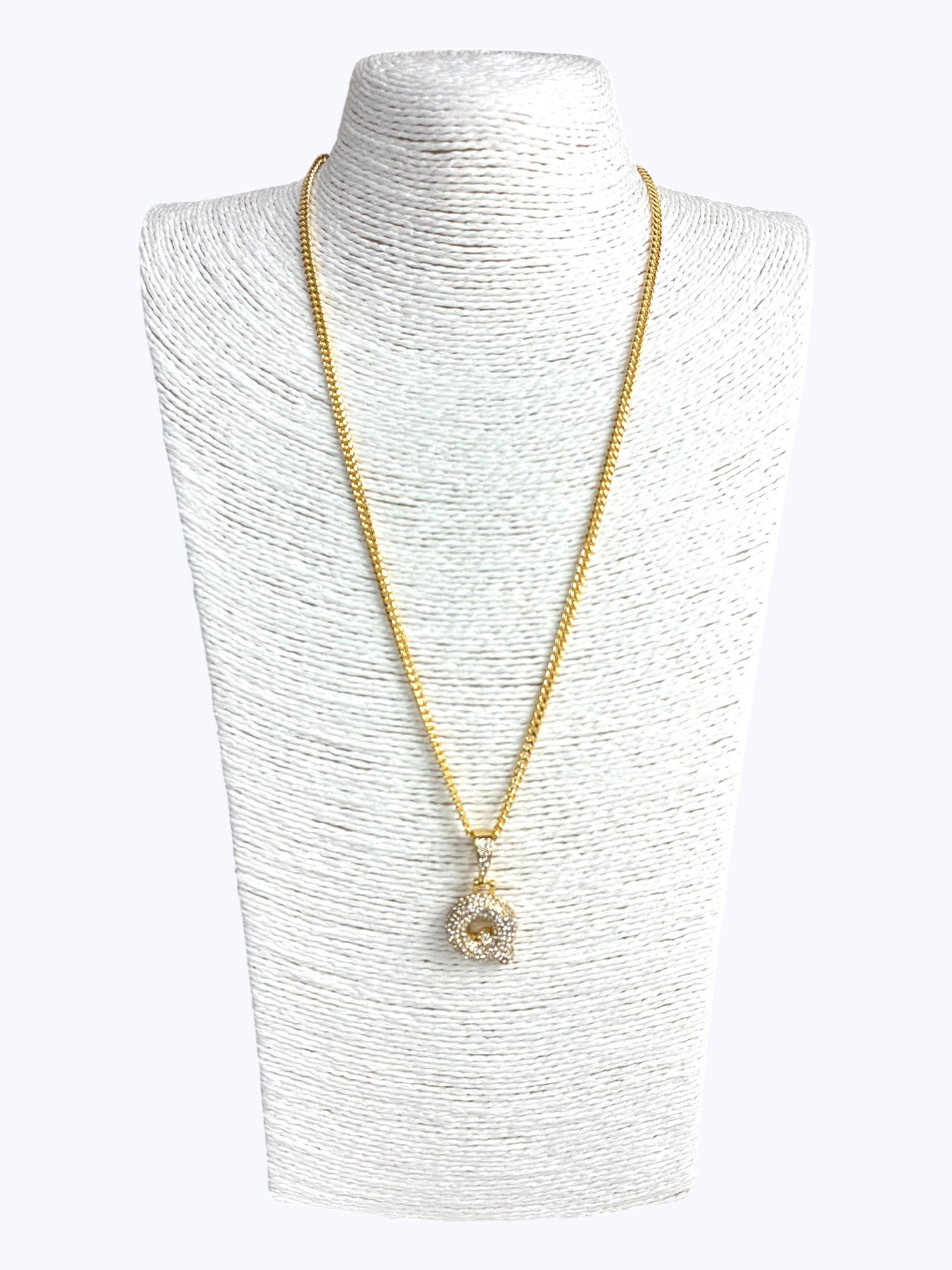 ''Q''  Bubble Pave Letter Chain Necklace
