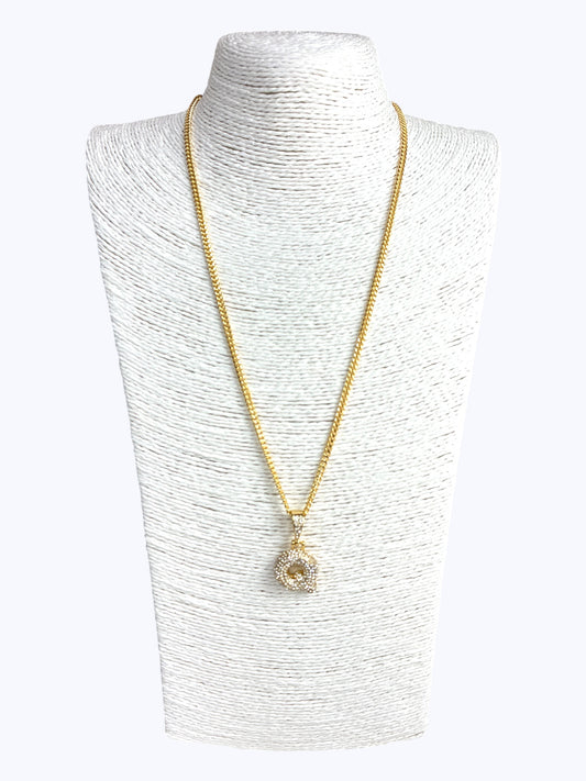 ''Q''  Bubble Pave Letter Chain Necklace