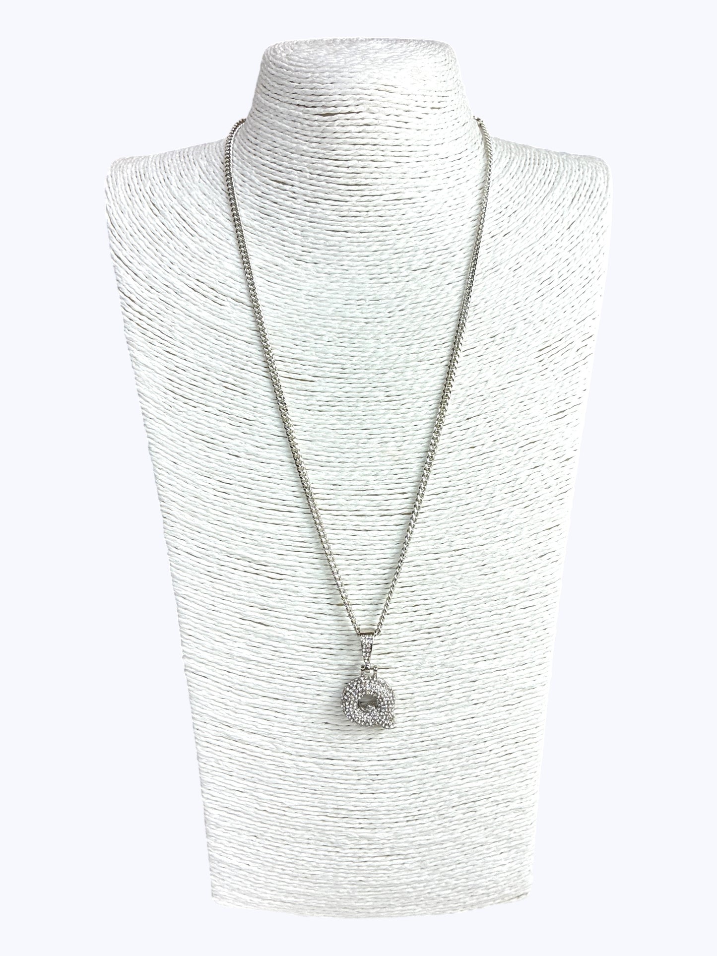 ''Q''  Bubble Pave Letter Chain Necklace