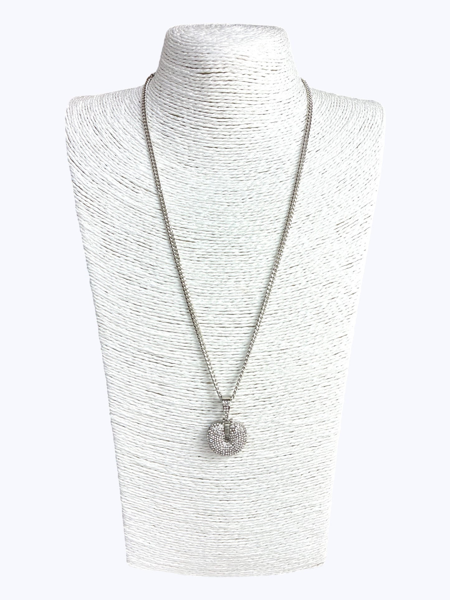 ''U''  Bubble Pave Letter Chain Necklace