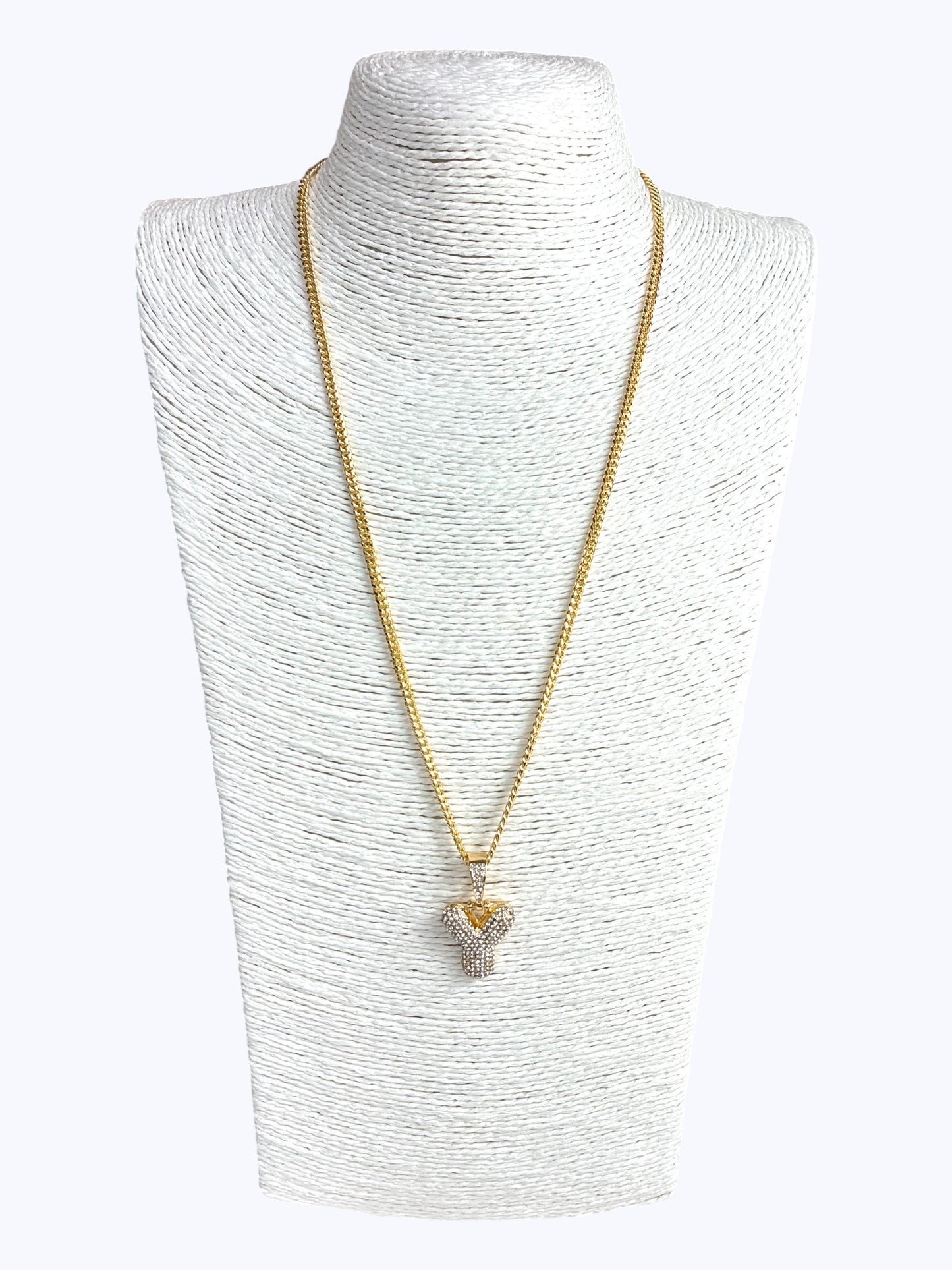 ''Y''  Bubble Pave Letter Chain Necklace