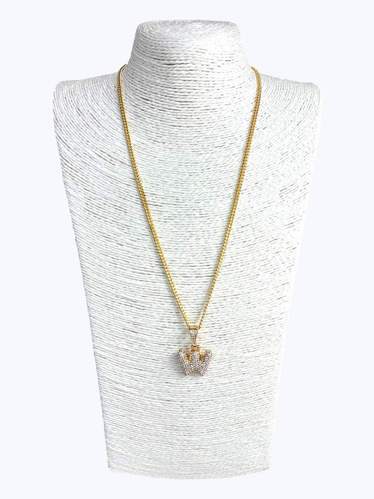 ''W''  Bubble Pave Letter Chain Necklace