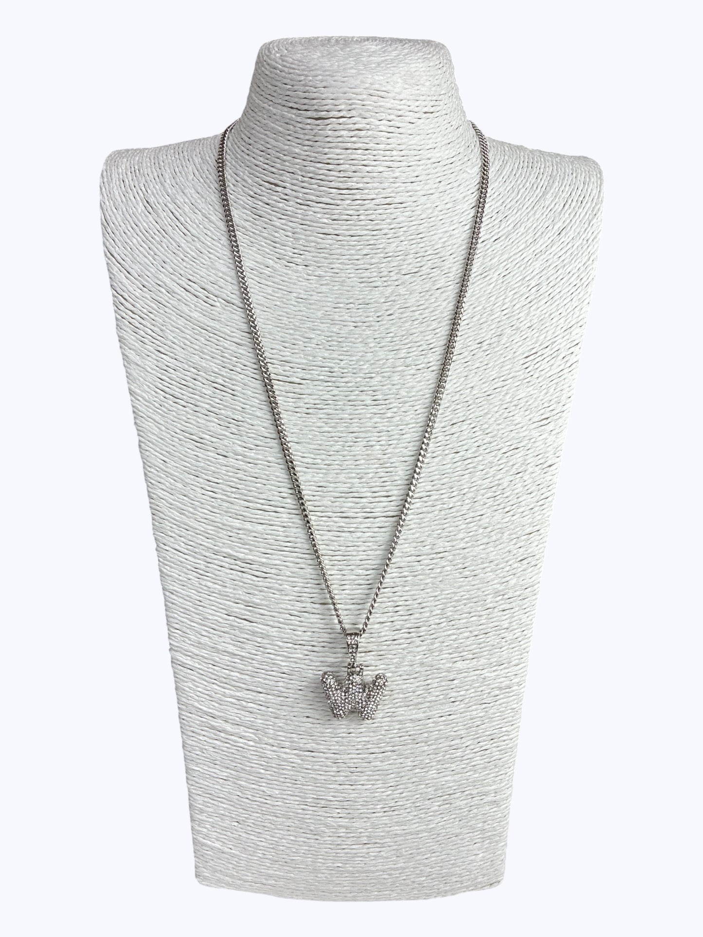 ''W''  Bubble Pave Letter Chain Necklace