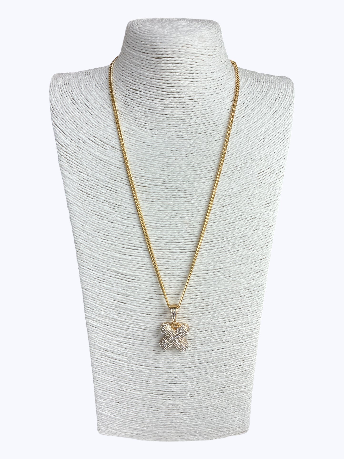 ''X'' Bubble Pave Letter Chain Necklace