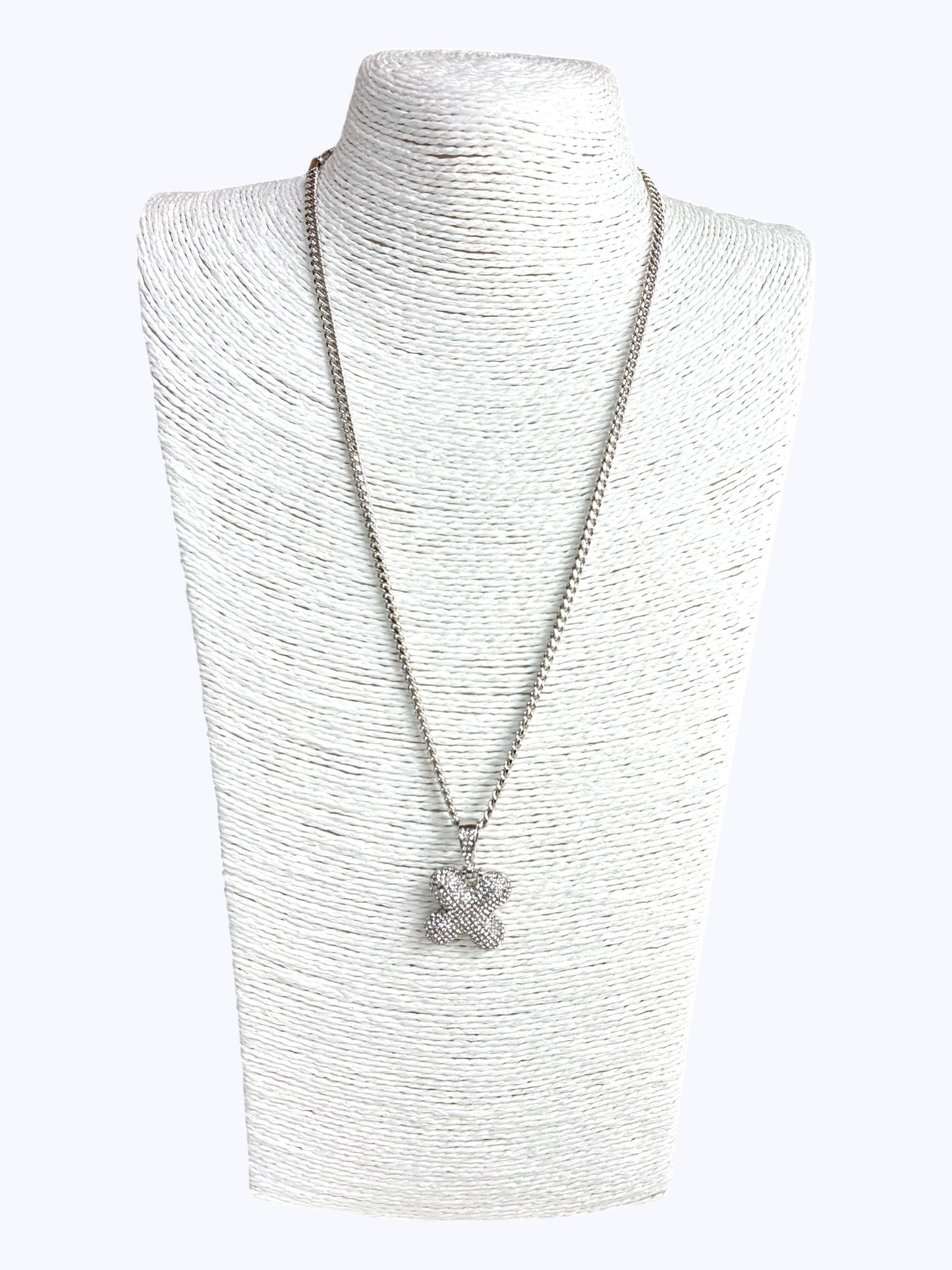 ''X'' Bubble Pave Letter Chain Necklace