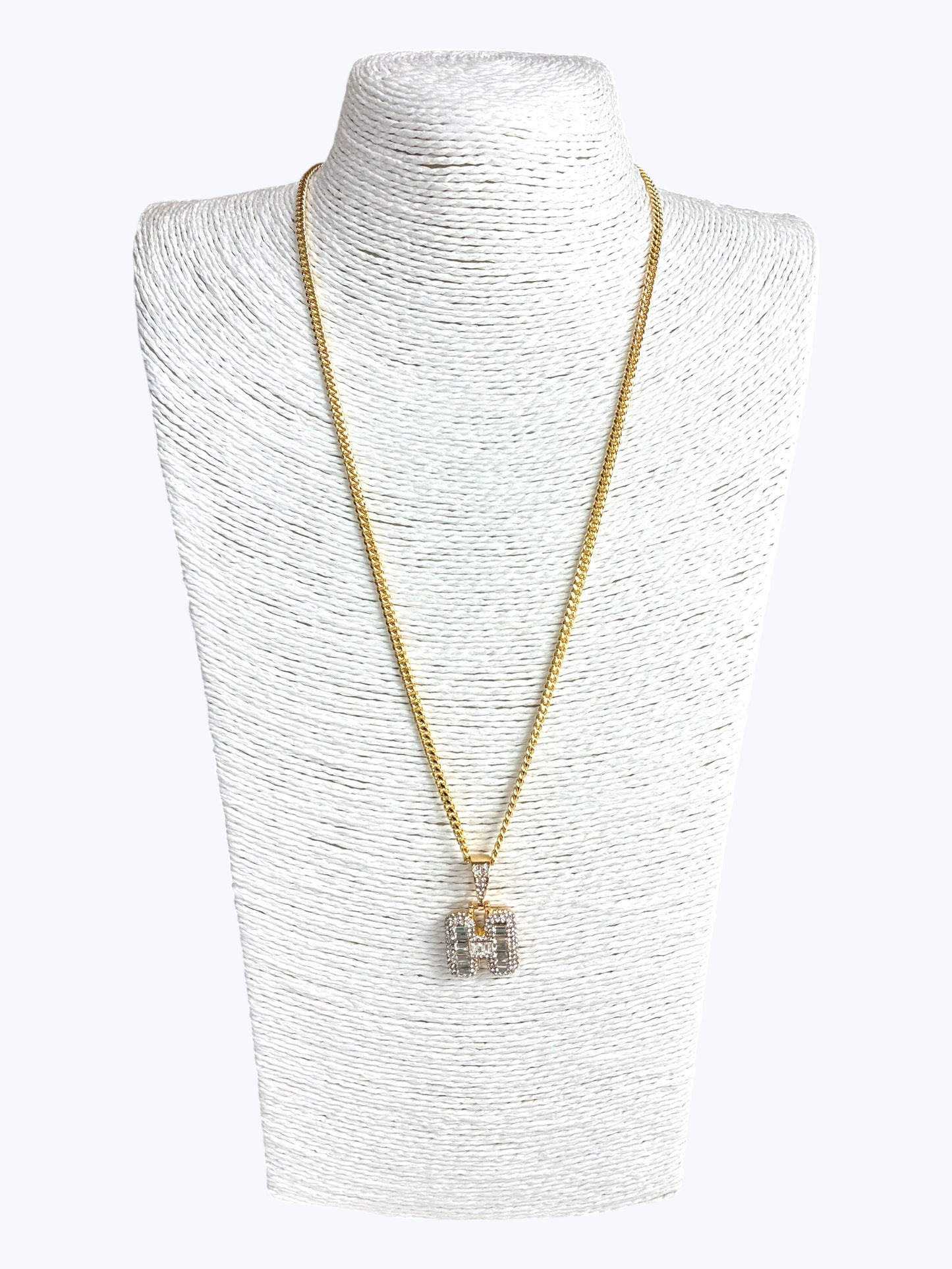''H''  Baguette  Letter Chain Necklace