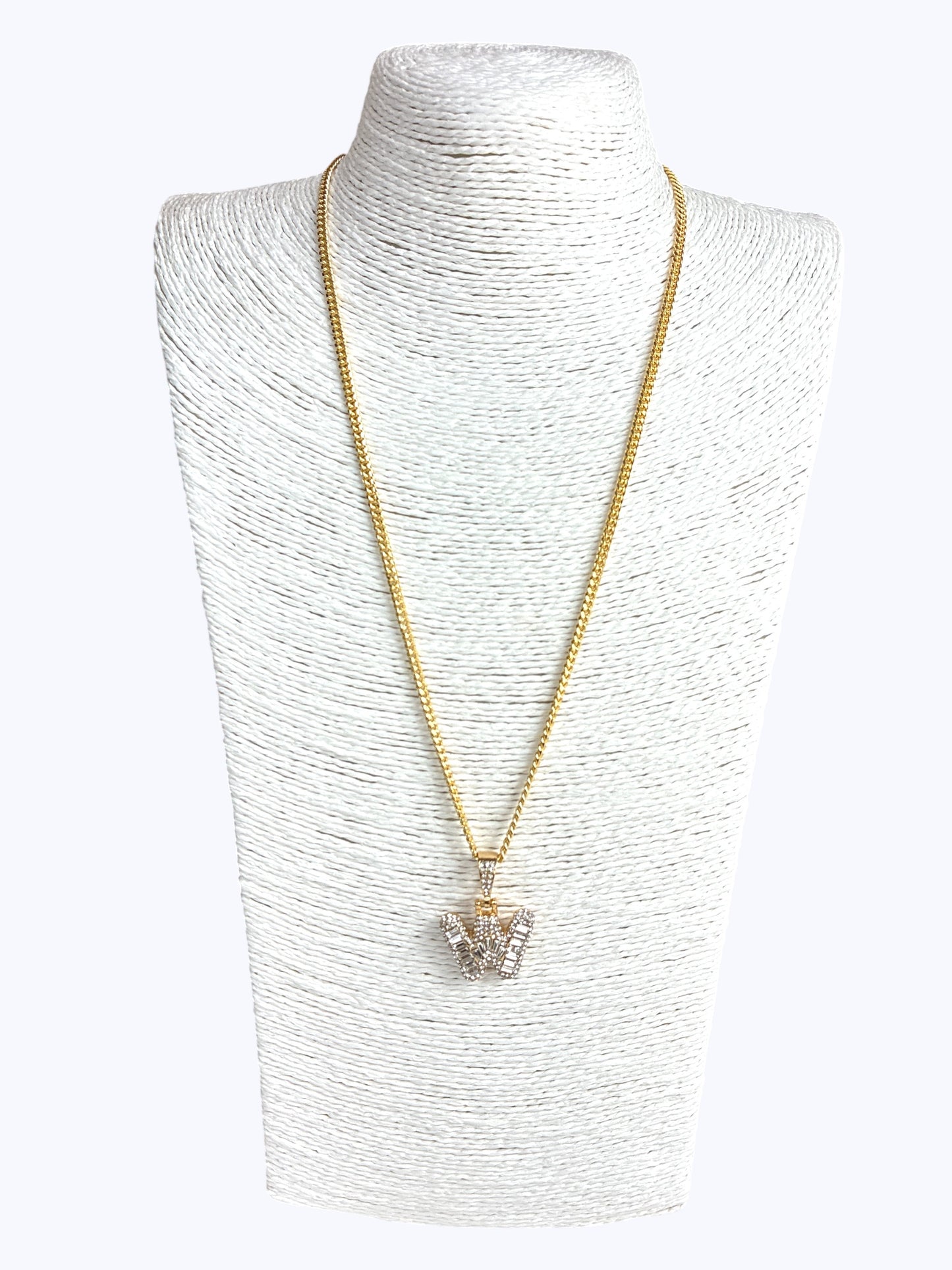 ''W''  Baguette  Letter Chain Necklace