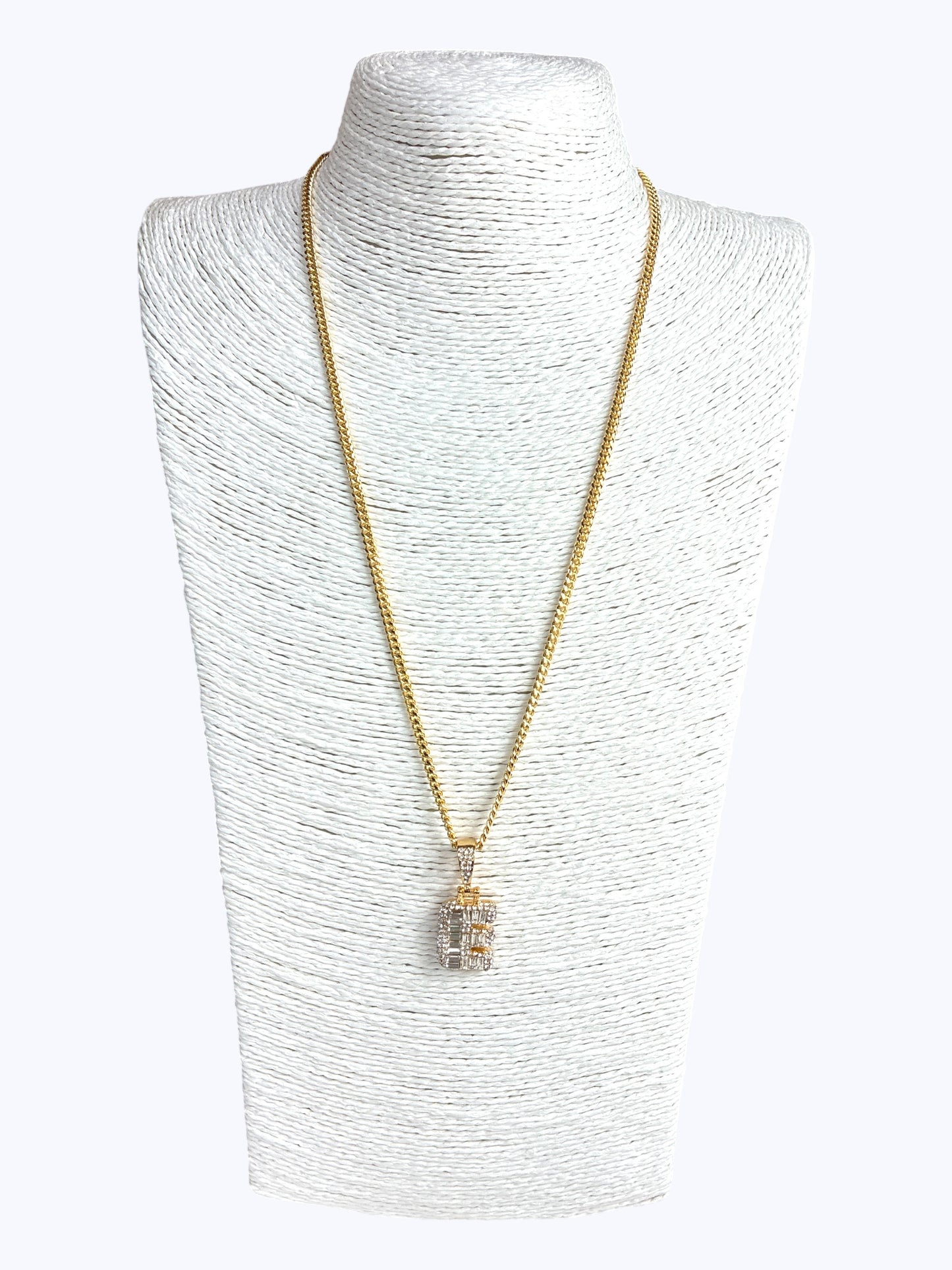 ''E''  Baguette  Letter Chain Necklace