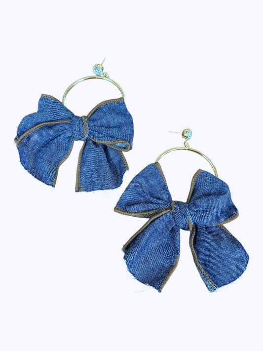 E2279 | Denim Fabric Bow Hoop Earrings |ER2647