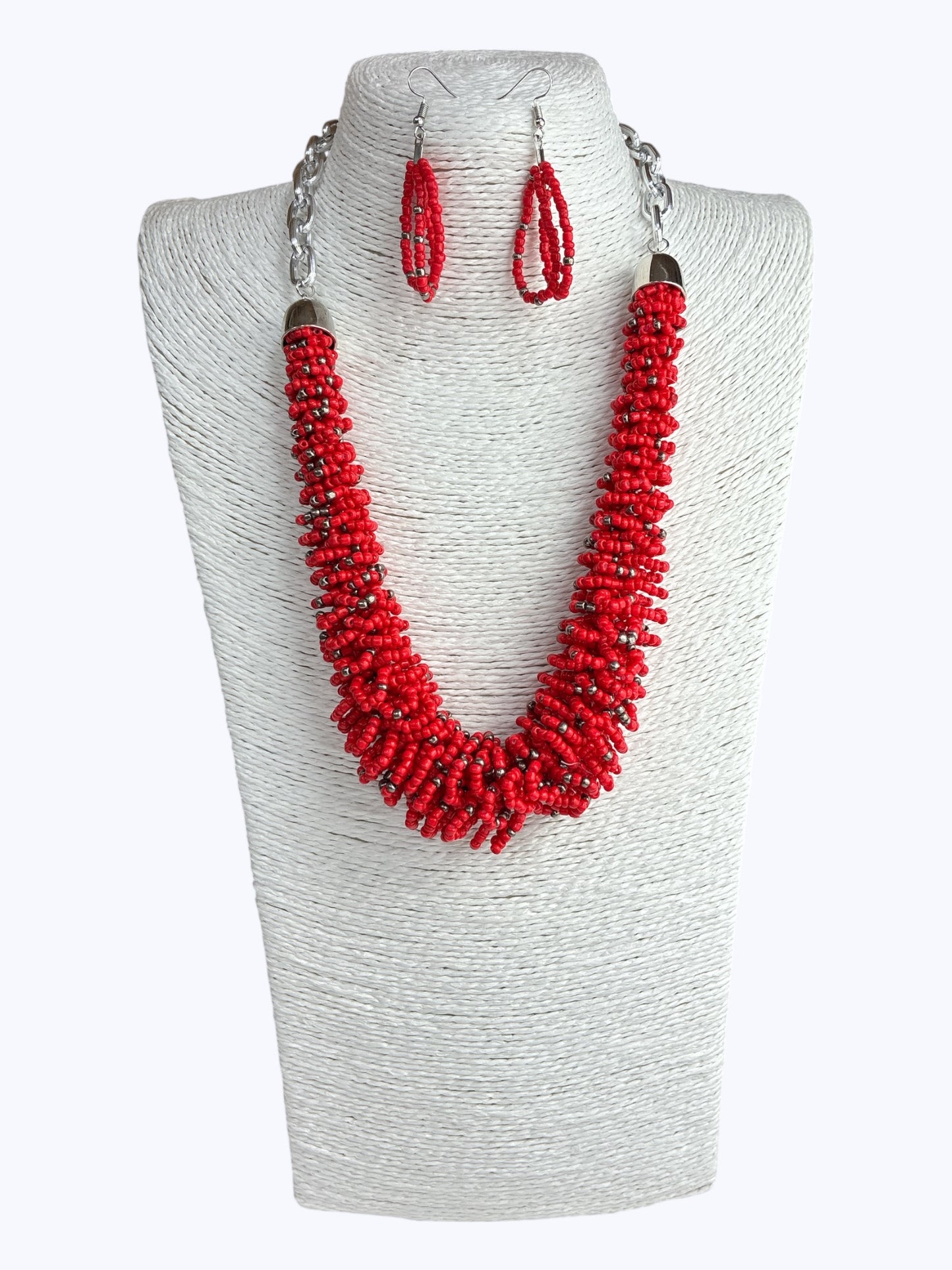 Red Beaded Statement Necklace
