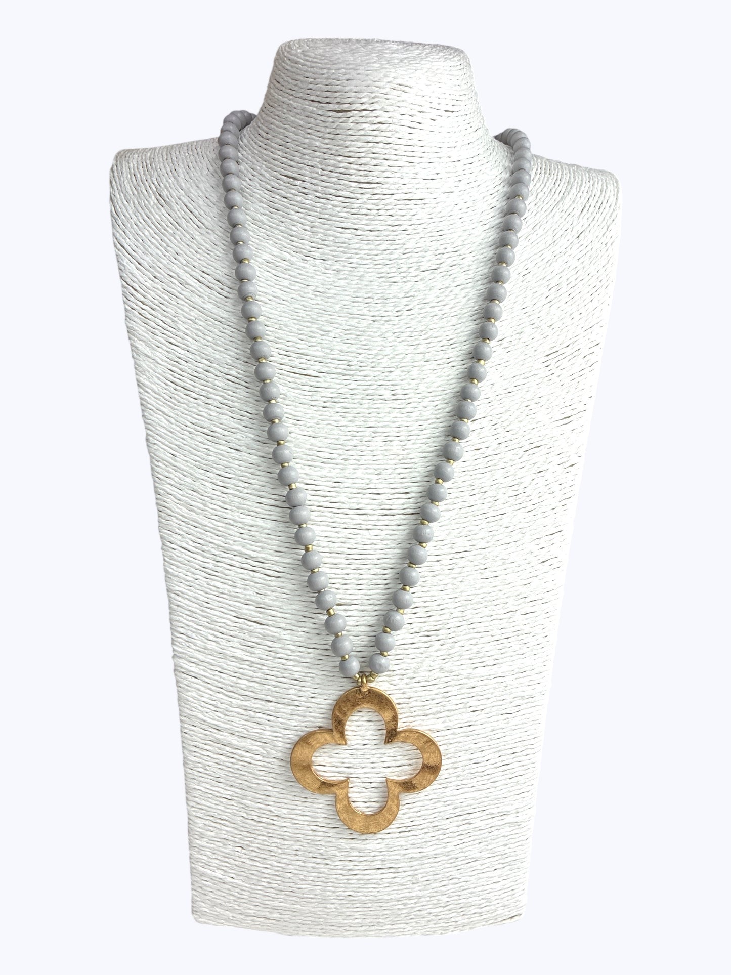 Gold Flower Long wood Necklace