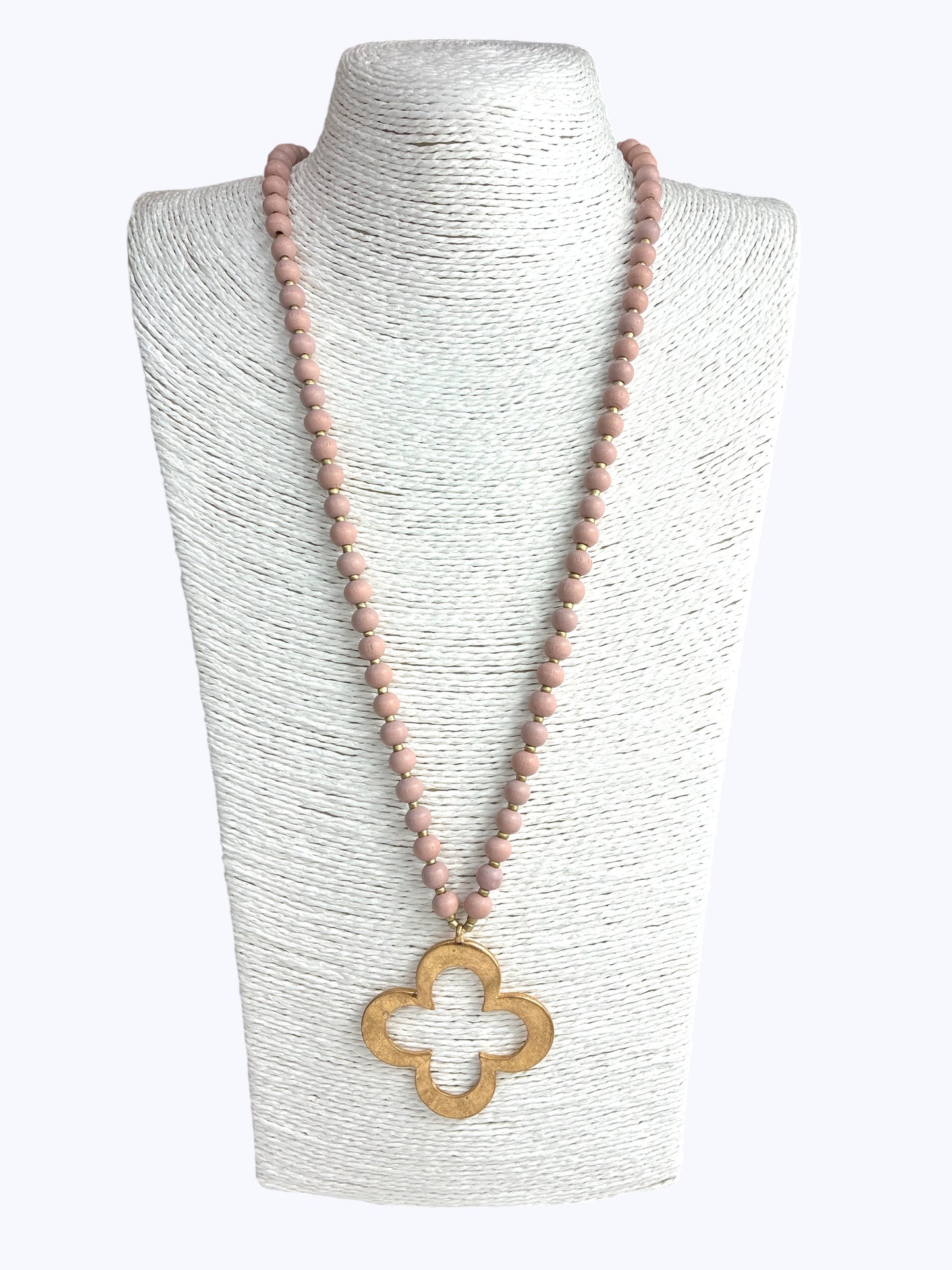Gold Flower Long wood Necklace