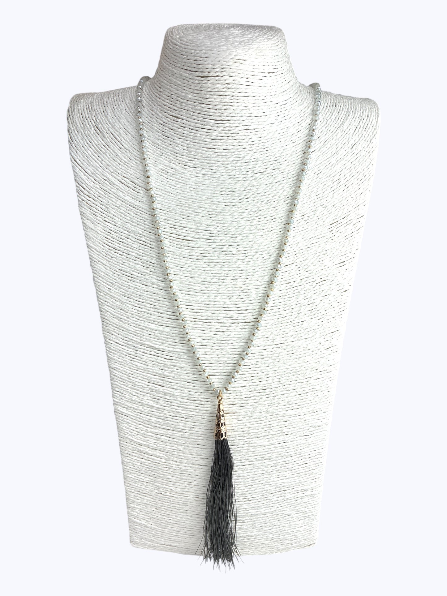 Crystal Beaded  Tassel Long Necklace