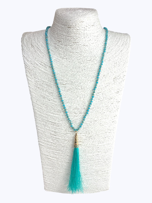 Crystal Beaded  Tassel Long Necklace