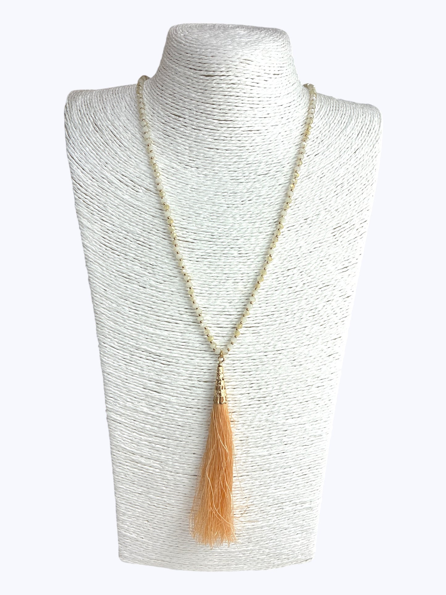 Crystal Beaded  Tassel Long Necklace