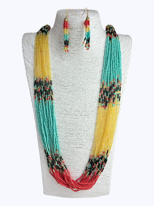 Multi Color Beaded Long Necklace Set