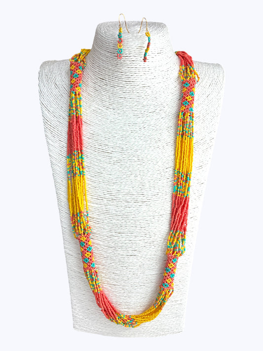 N3218|Multi Color Beaded Long Necklace Set|AS6719