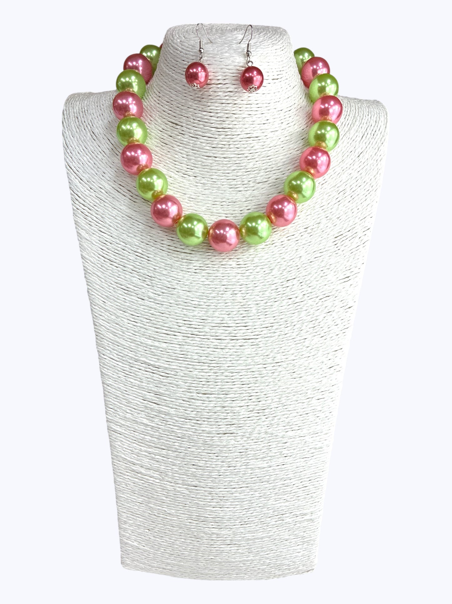 Green and Pink Pearl Necklace Set