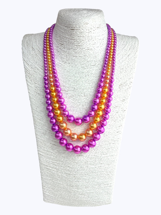 Gold and Purple Pearl Necklace Set