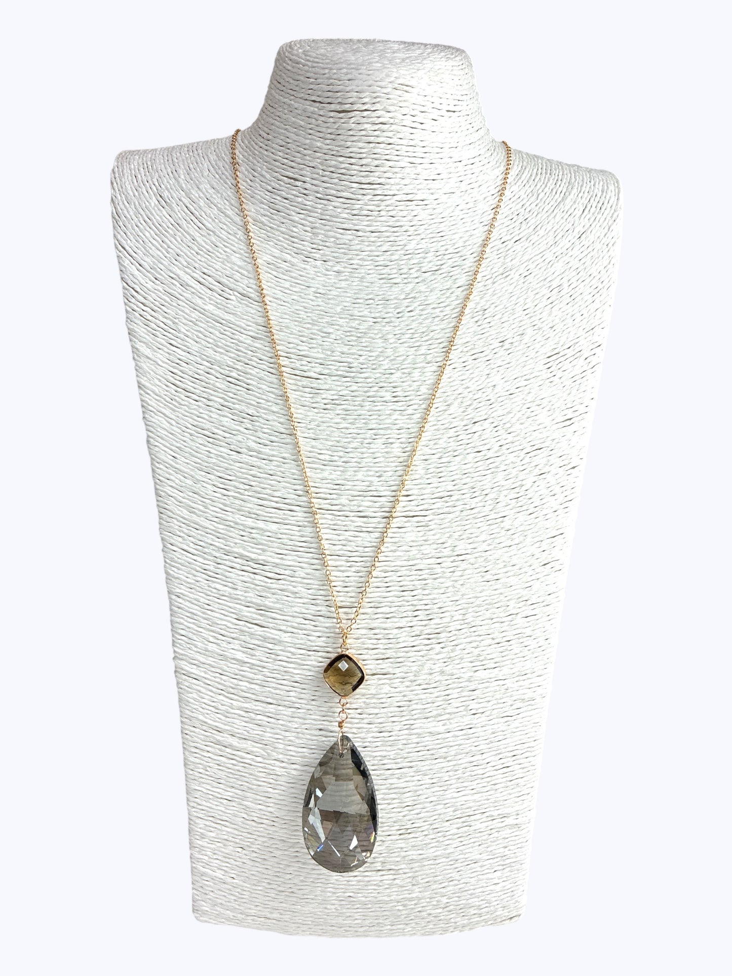 Crystal Teardrop Long Chain Necklace
