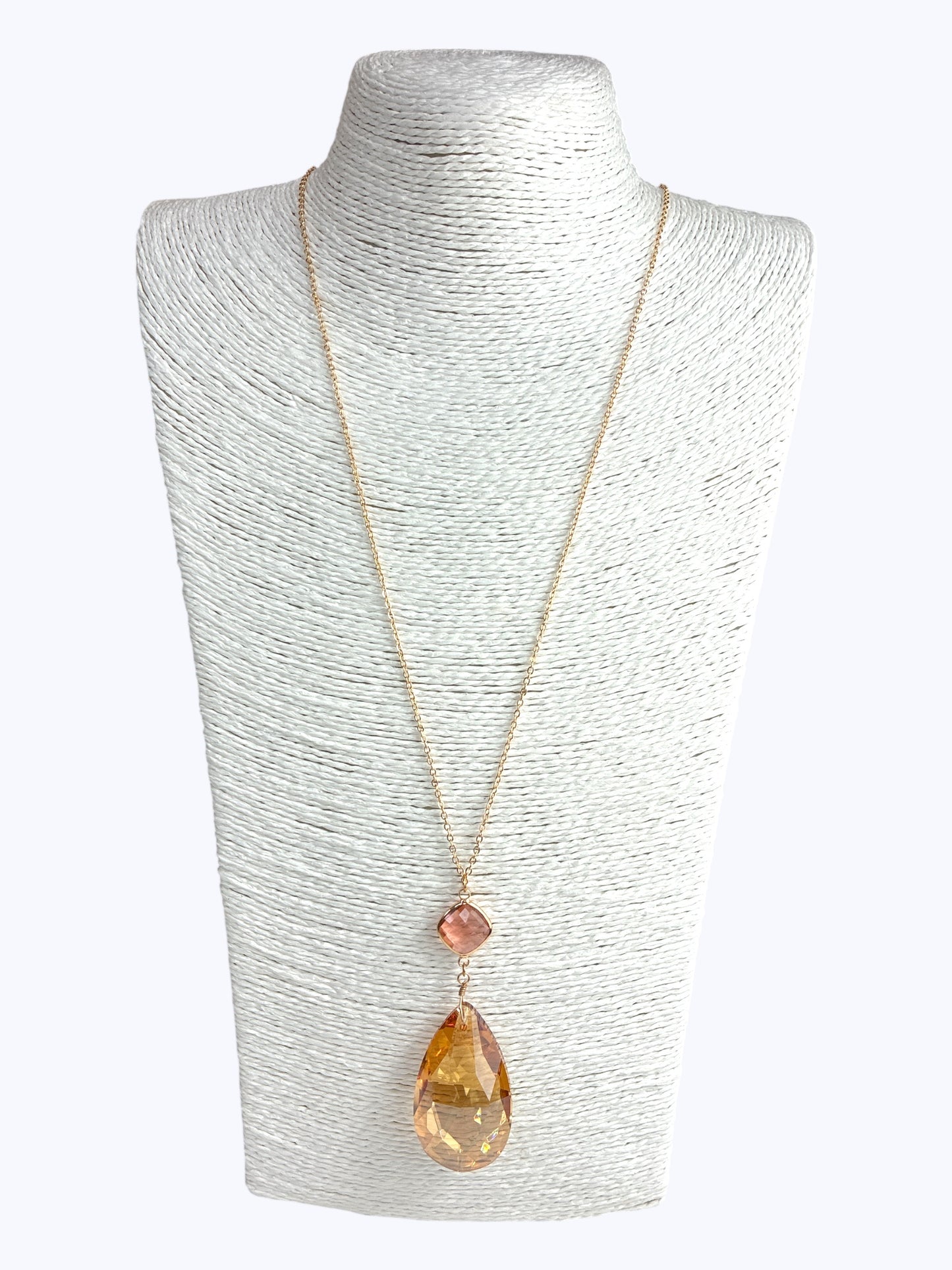 Crystal Teardrop Long Chain Necklace