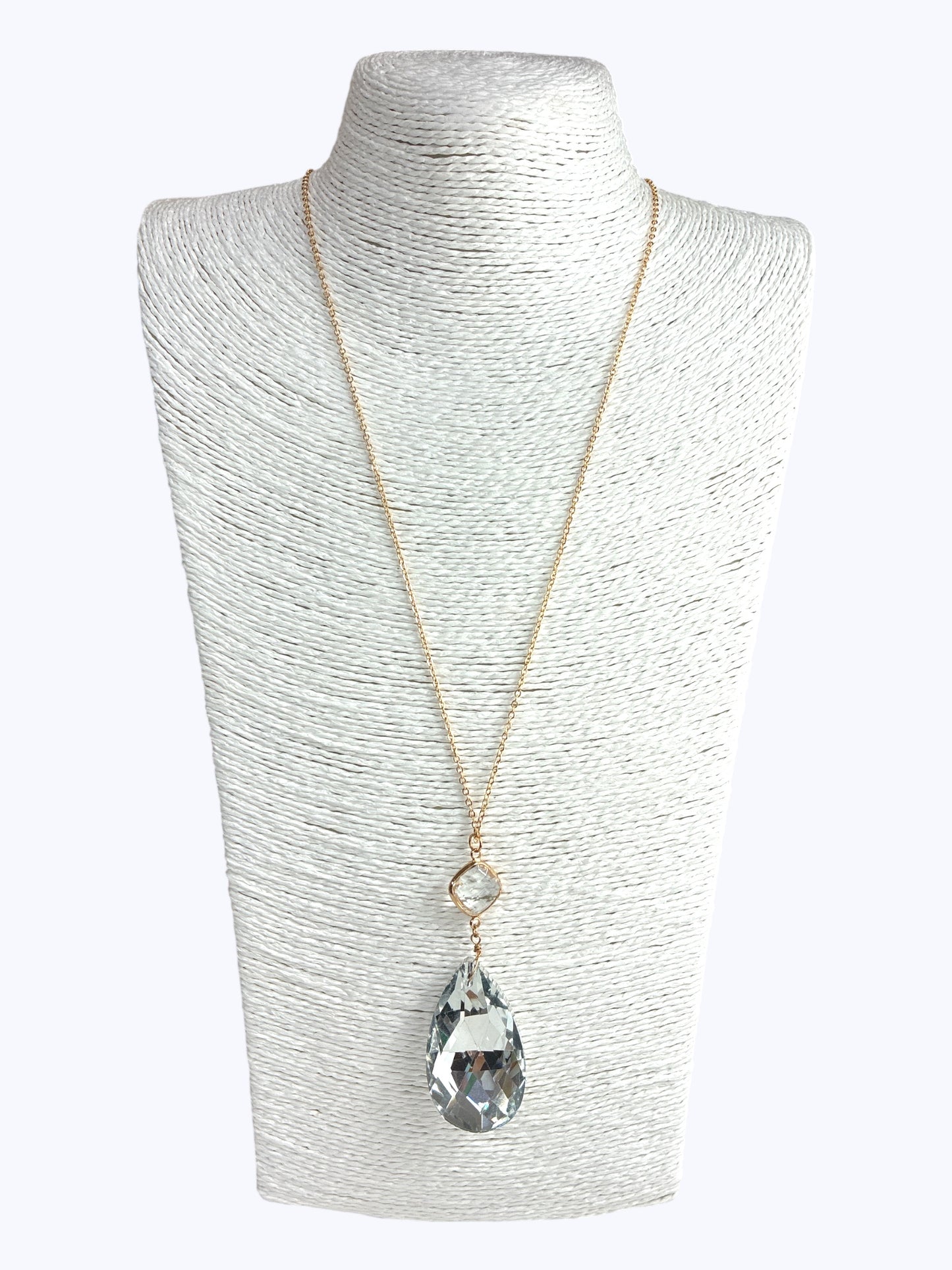 Crystal Teardrop Long Chain Necklace