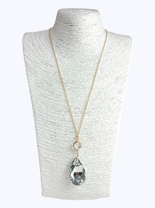 Crystal Teardrop Long Chain Necklace