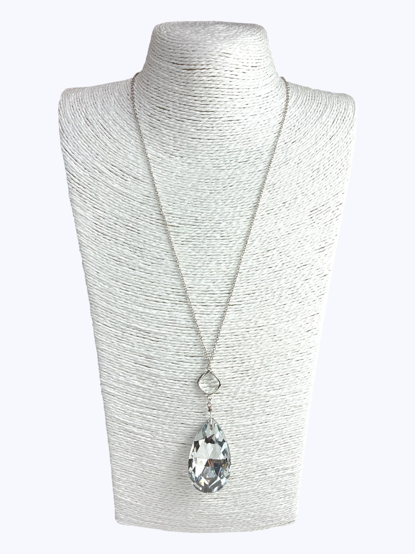 Crystal Teardrop Long Chain Necklace