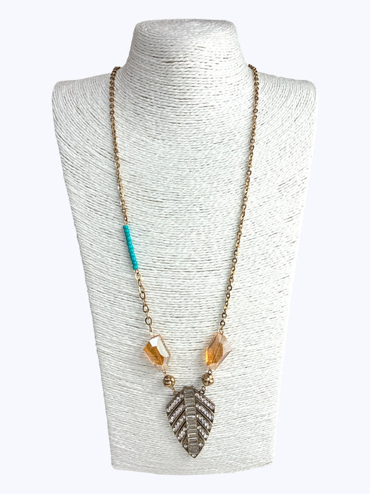 Antique Leaf Long Chain Necklace