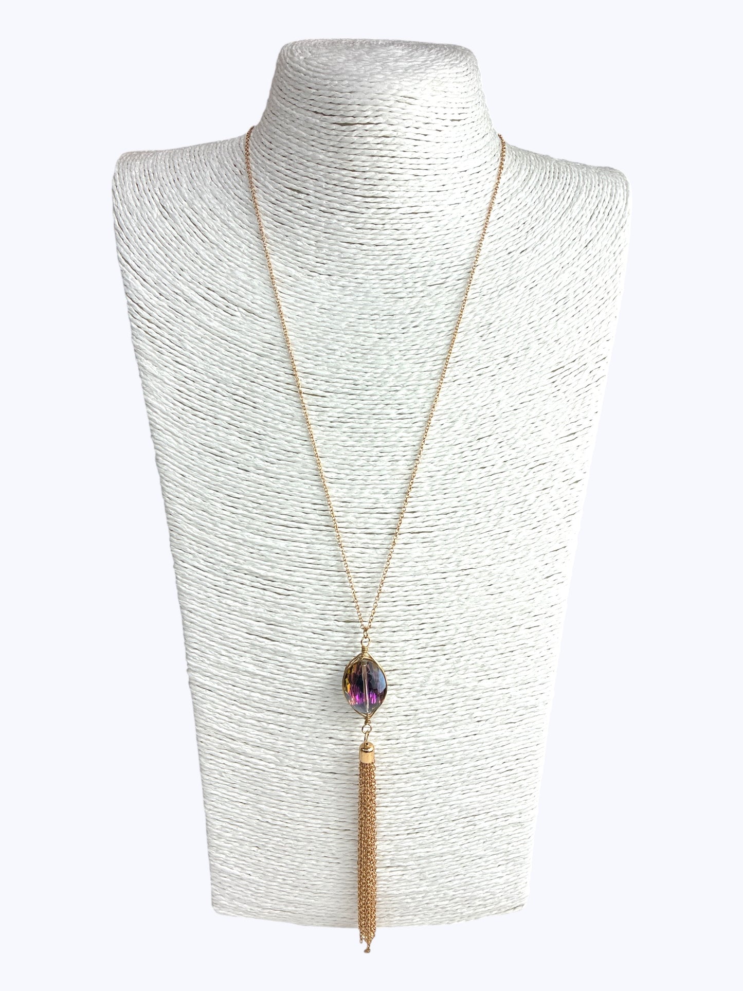 Crystal Teardrop Long Chain Necklace