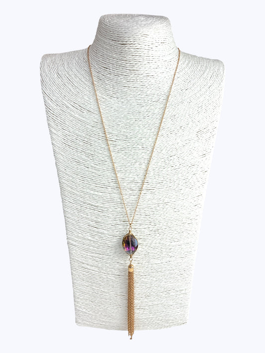 Crystal Teardrop Long Chain Necklace
