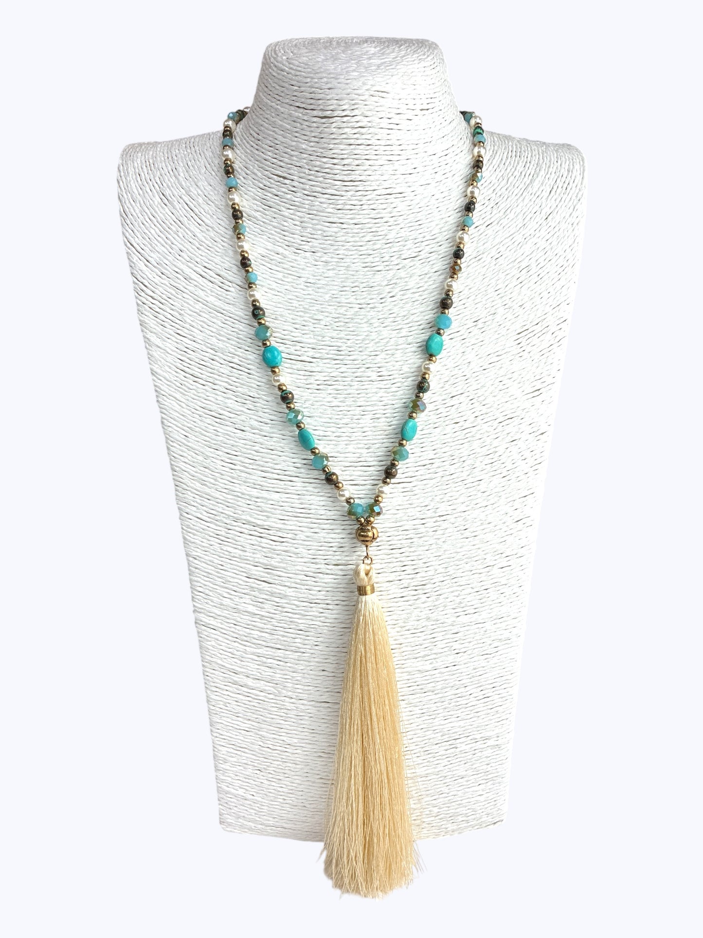 Crystal and Pearl Tassel Necklace