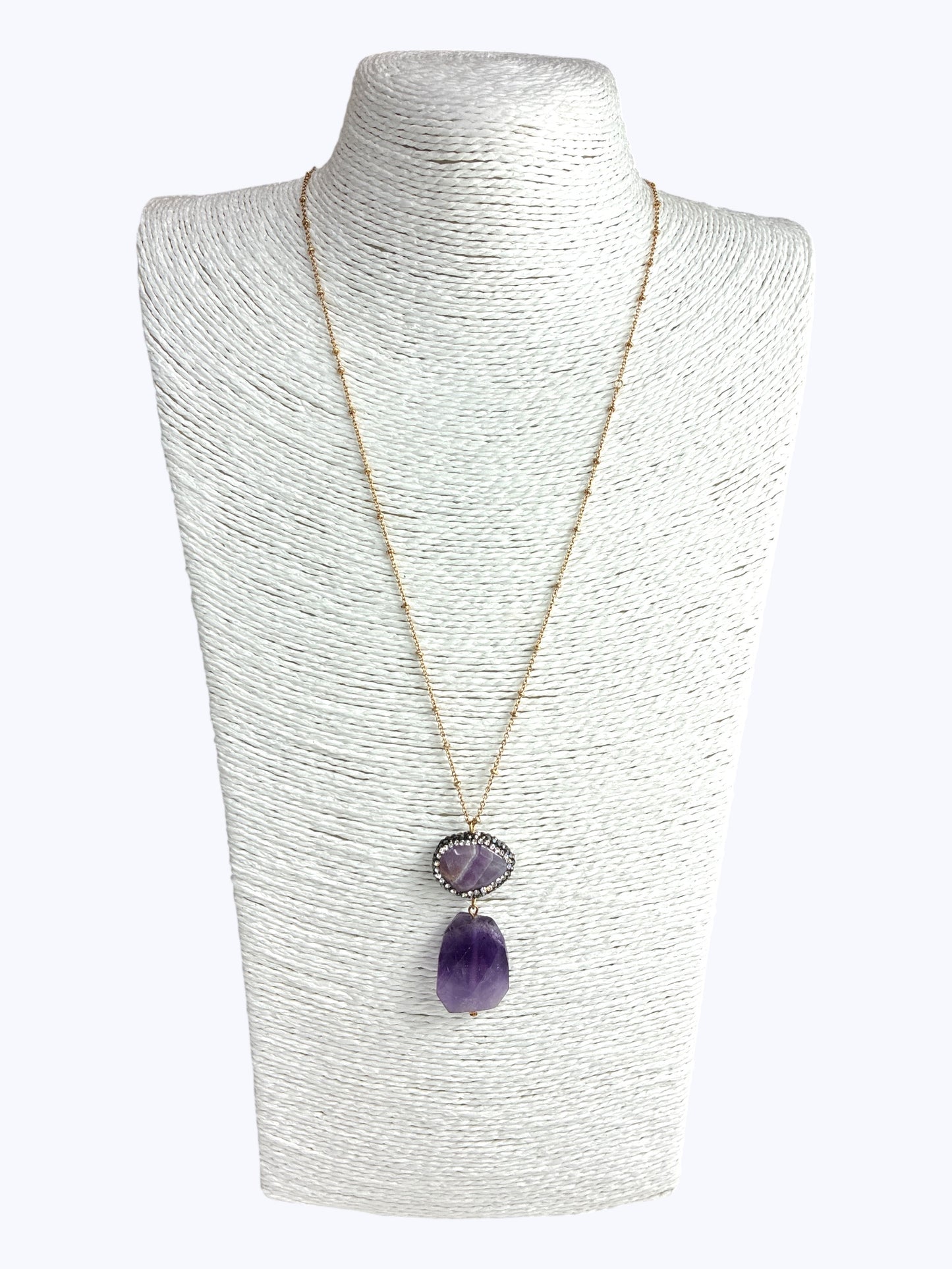 Purple Natural Stone Long Chain Necklace
