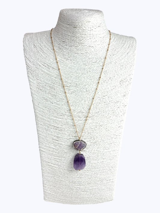 Purple Natural Stone Long Chain Necklace