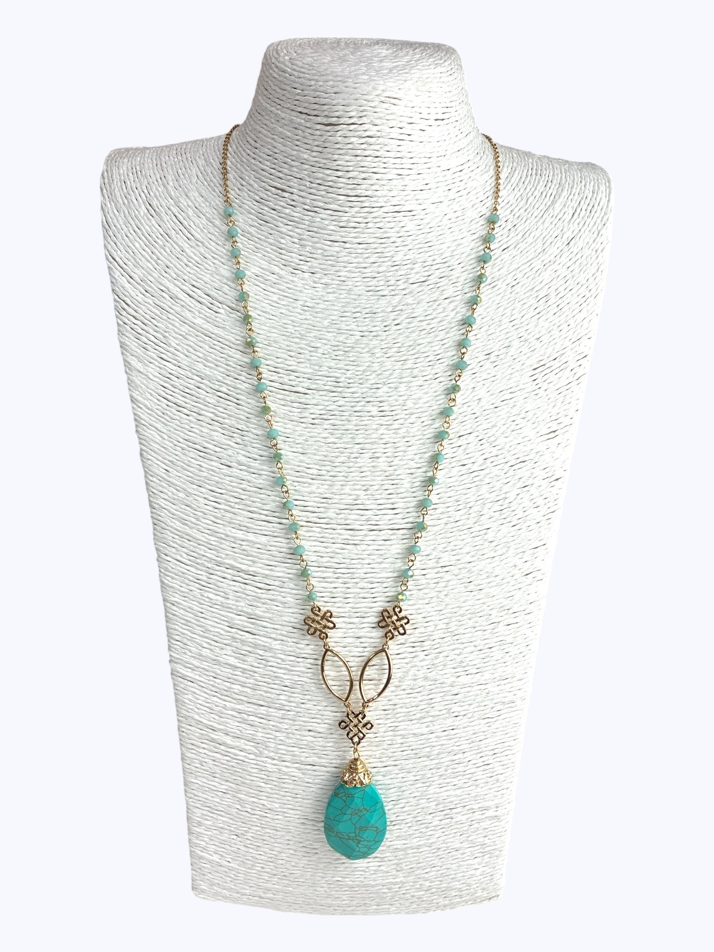 Natural Turquoise Teardrop Long  Necklace