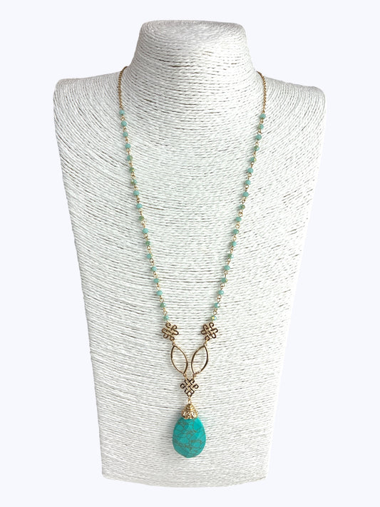 Natural Turquoise Teardrop Long  Necklace