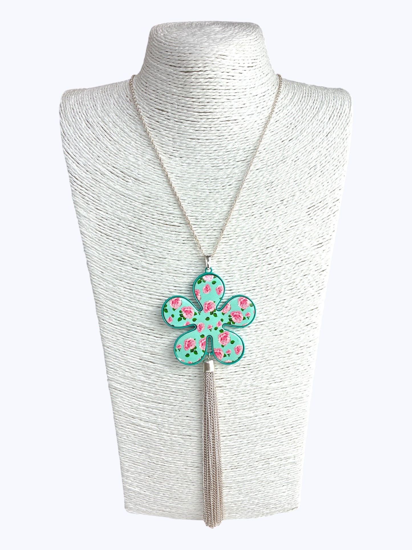 Floral Flower Silver Chain Long Necklace